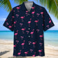 Dark Tropical Navy Flamingo Hawaiian Shirt Pattern View For Relaxed Warm Weather Outfits