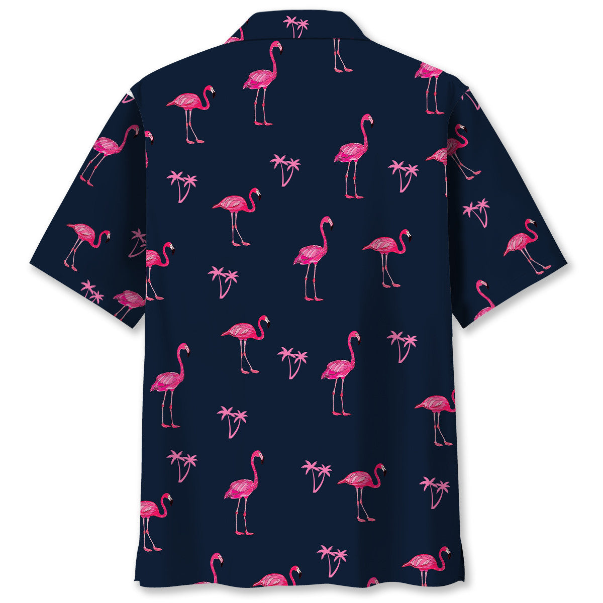 Dark Tropical Navy Flamingo Hawaiian Shirt Artwork Detail For Resort Trips And Outdoor Activities