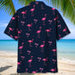 Dark Tropical Navy Flamingo Hawaiian Shirt Design View For Casual Summer Styling