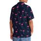 Dark Tropical Navy Flamingo Hawaiian Shirt Pattern Detail For Vacation Travel And Daily Wear