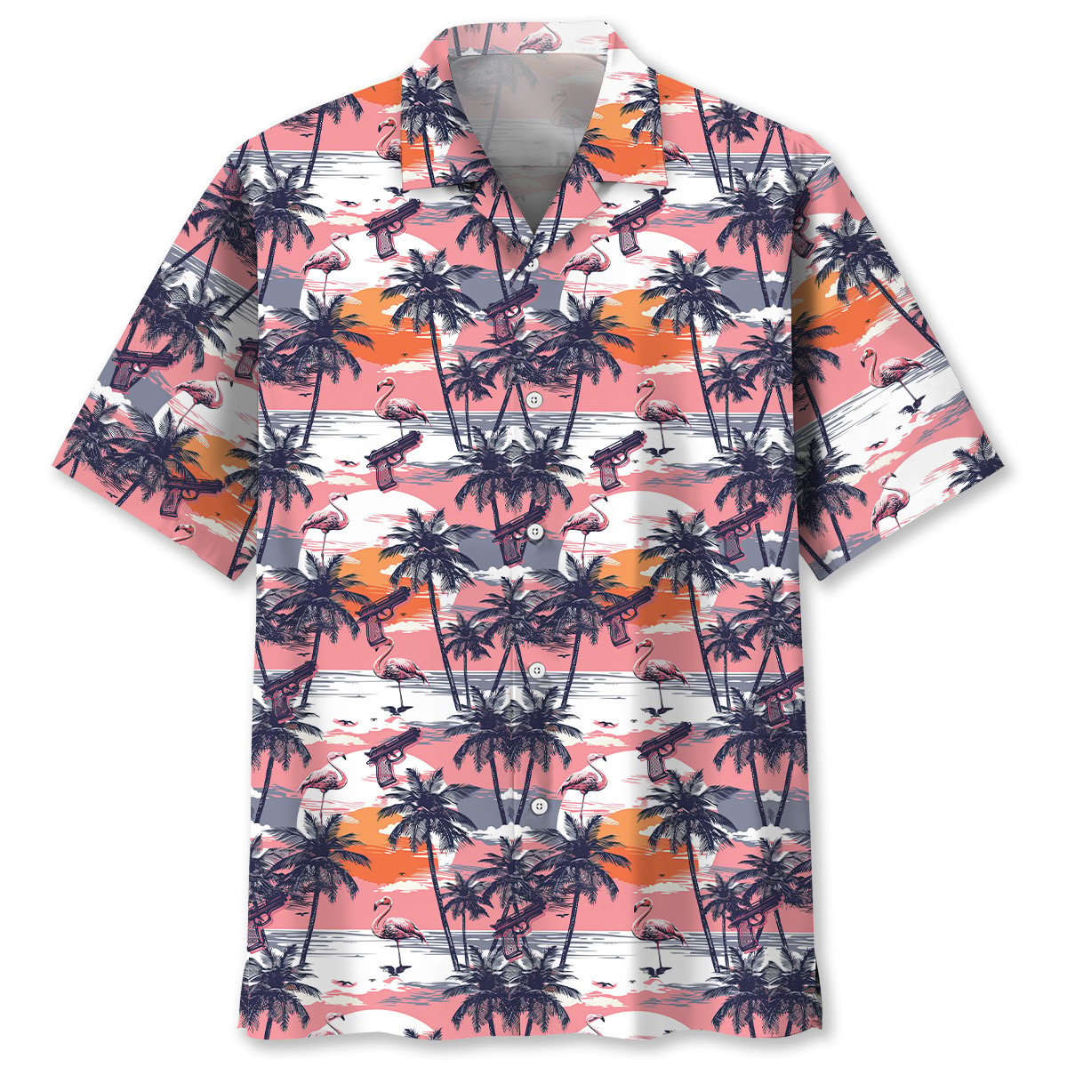 Retro Flamingo Sunset Hawaiian Shirt For Vacation Days And Relaxed Coastal Outings