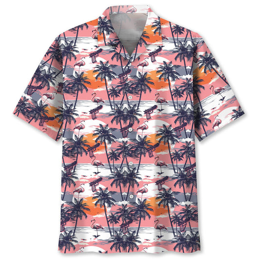Retro Flamingo Sunset Hawaiian Shirt For Vacation Days And Relaxed Coastal Outings