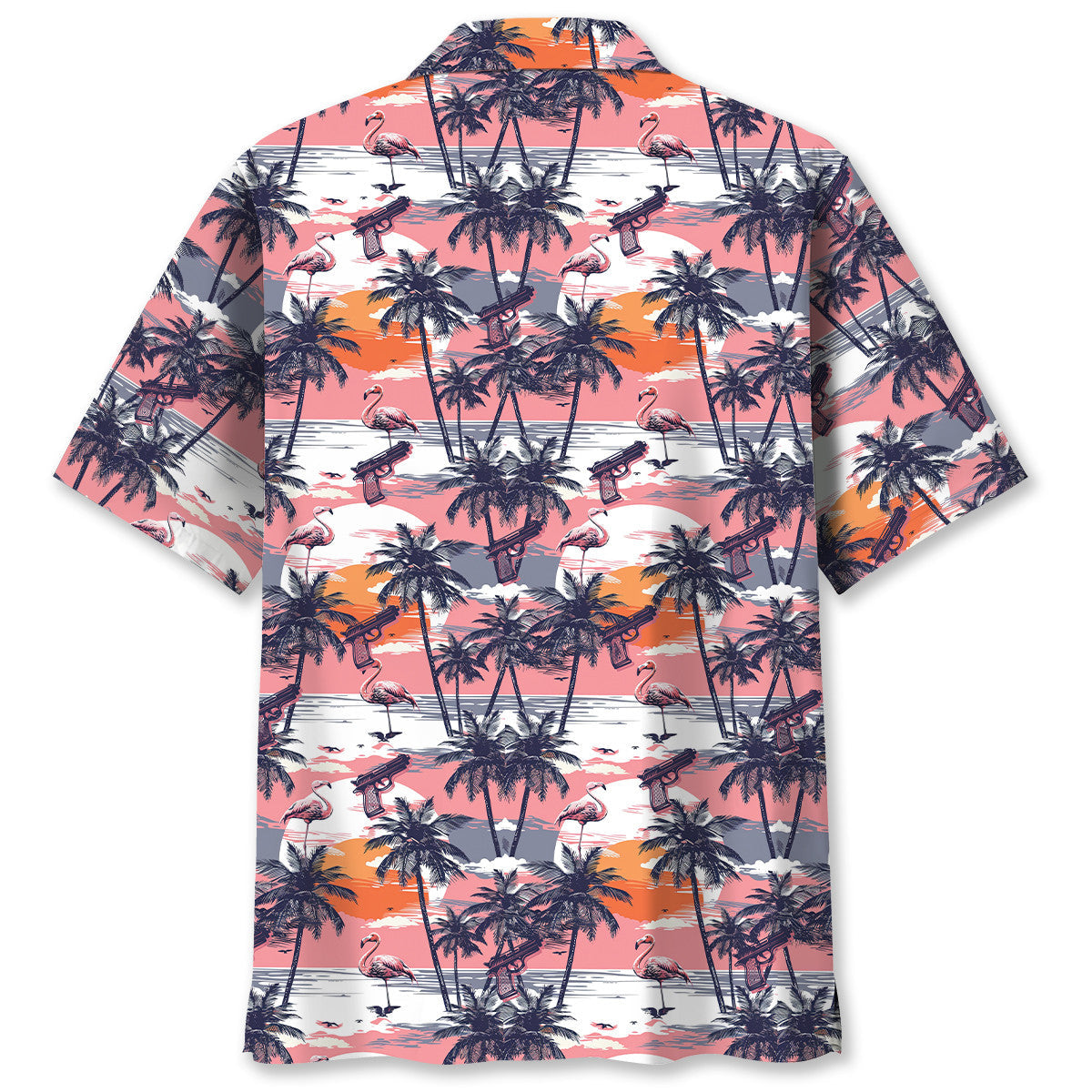 Retro Flamingo Sunset Hawaiian Shirt Design Detail For Sunny Adventures And Casual Wear