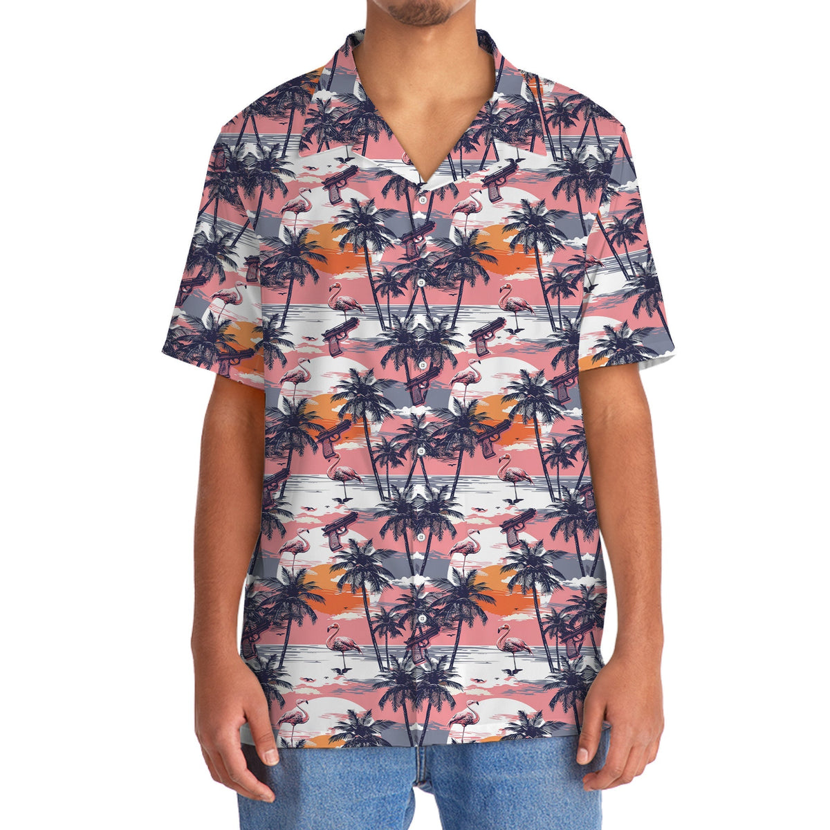 Retro Flamingo Sunset Hawaiian Shirt For Summer Vacation And Beach Travel