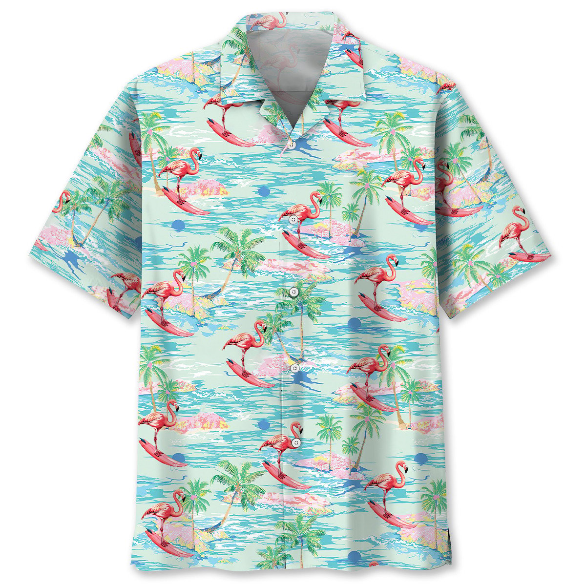 Retro Tropical Flamingo Beach Hawaiian Shirt Design Detail For Sunny Adventures And Casual Wear