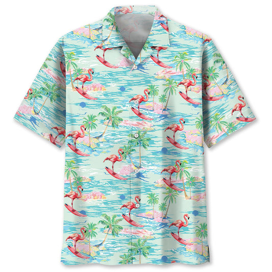 Retro Tropical Flamingo Beach Hawaiian Shirt Design Detail For Sunny Adventures And Casual Wear