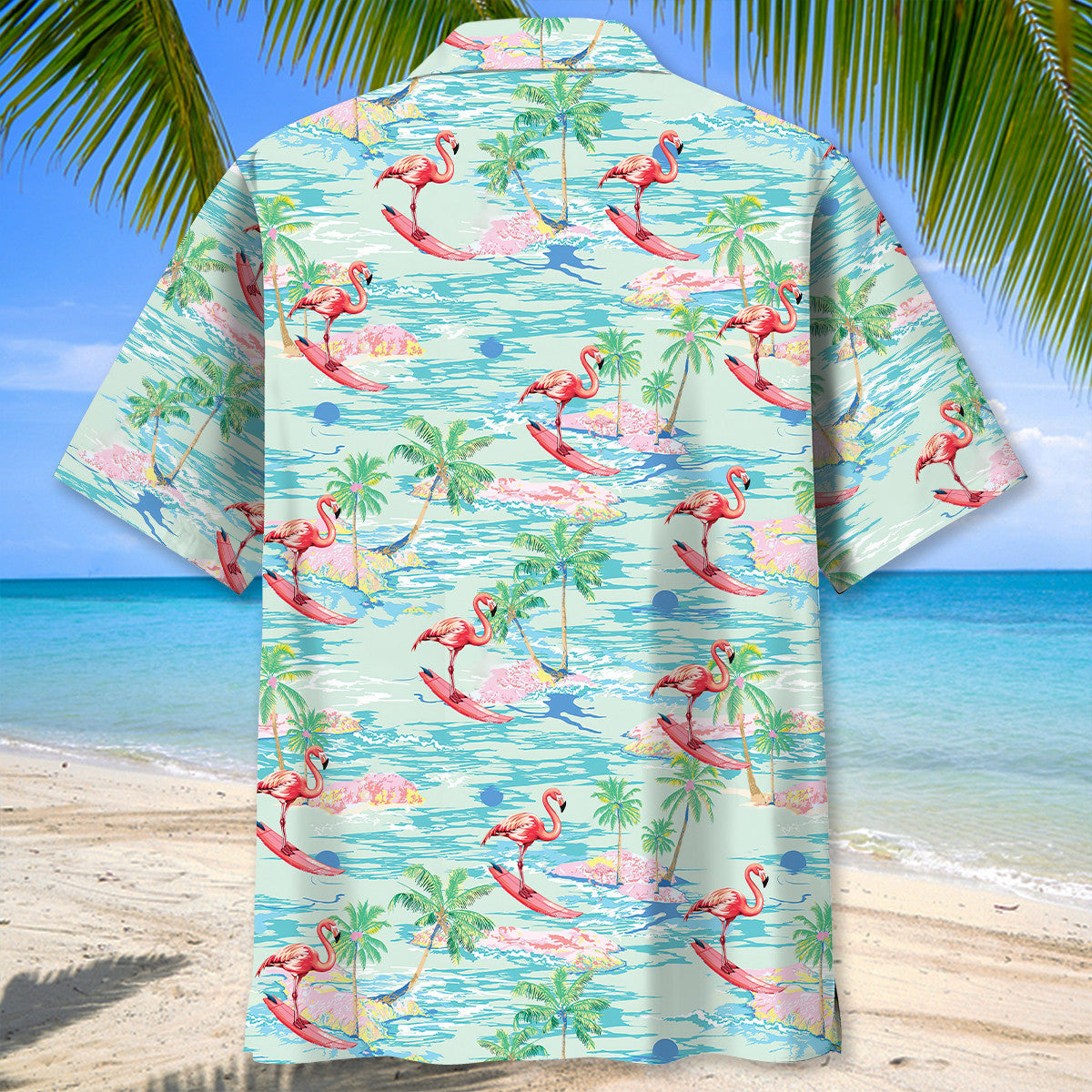 Retro Tropical Flamingo Beach Hawaiian Shirt Pattern View For Relaxed Warm Weather Outfits