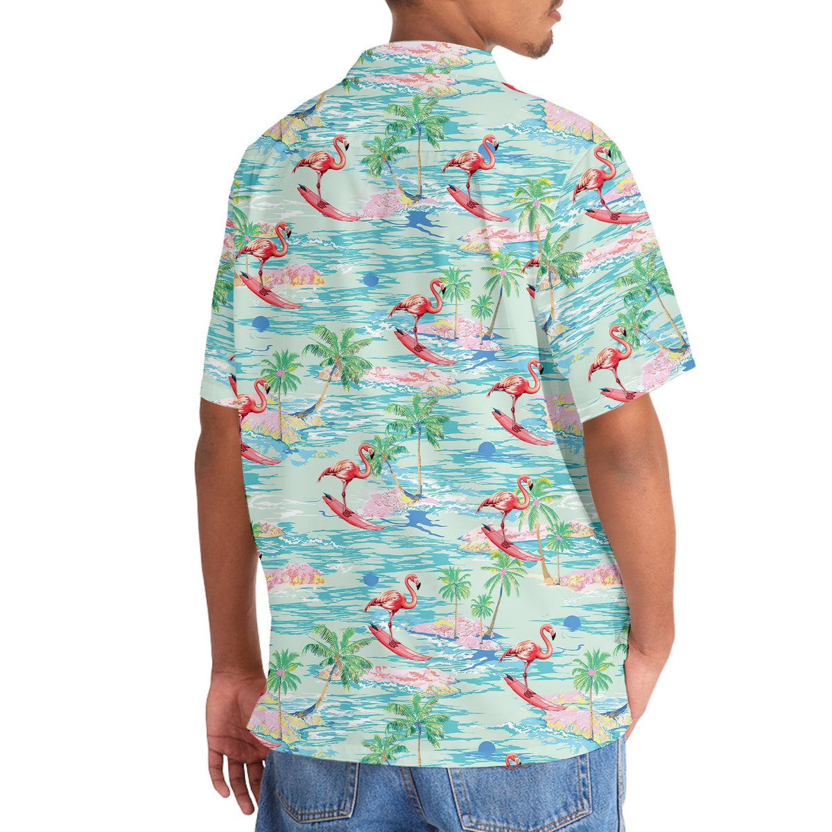 Retro Tropical Flamingo Beach Hawaiian Shirt Design View For Casual Summer Styling