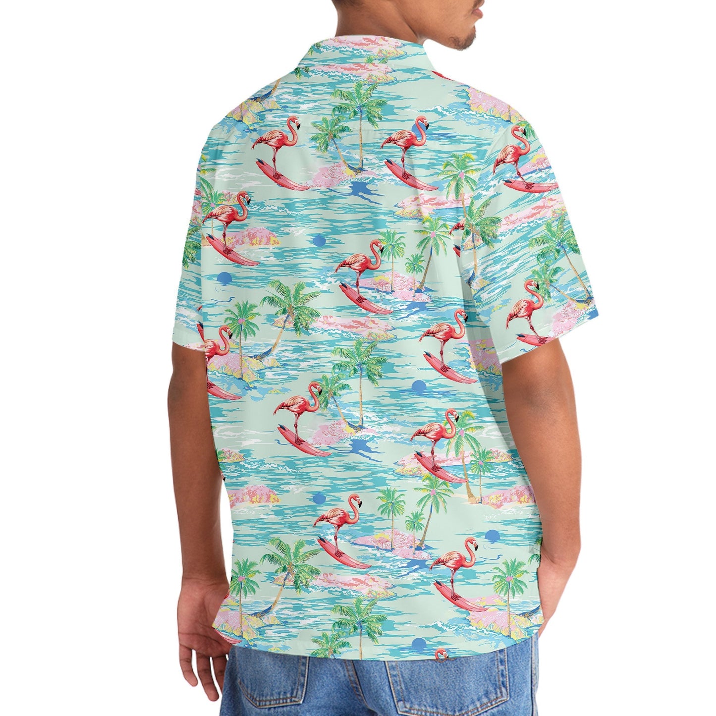 Retro Tropical Flamingo Beach Hawaiian Shirt Design View For Casual Summer Styling