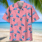 Blue Pink Tropical Flamingo Hawaiian Shirt Pattern Detail For Summer Holidays And Outdoor Fun