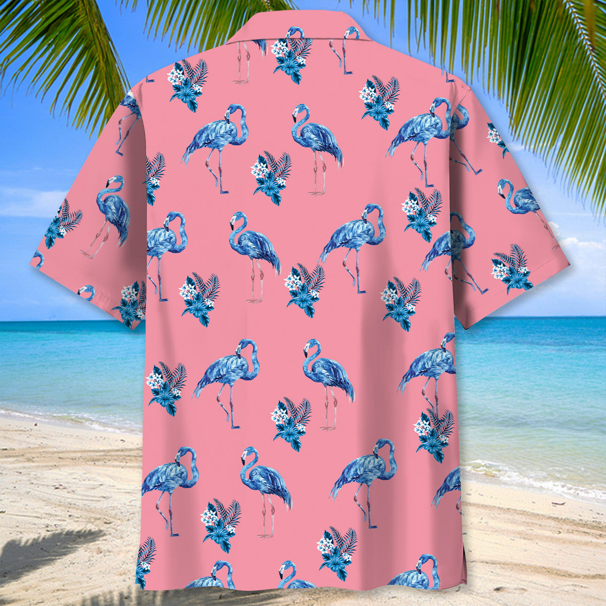 Blue Pink Tropical Flamingo Hawaiian Shirt Artwork View For Weekend Travel And Beach Style