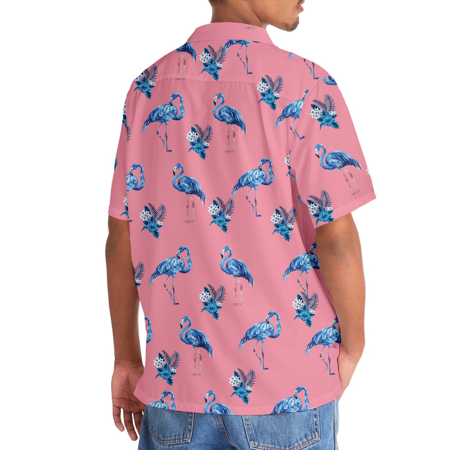 Blue Pink Tropical Flamingo Hawaiian Shirt For Resort Getaways And Comfortable Summer Activities