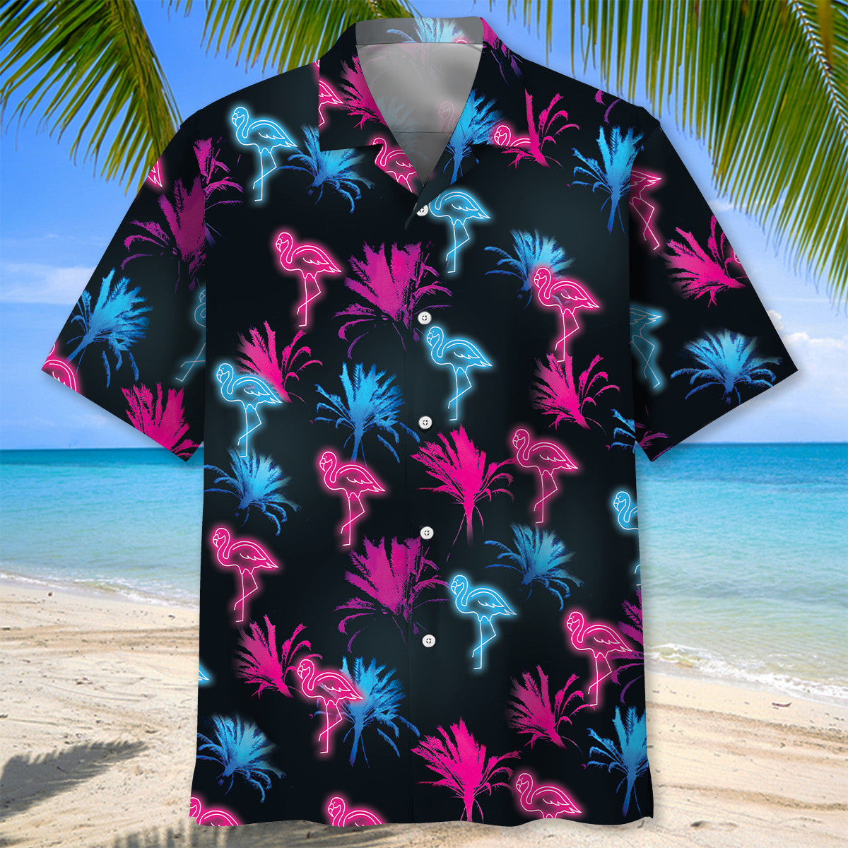 Retro Neon Tropical Flamingo Hawaiian Shirt For Coastal Adventures And Warm Weather Wear