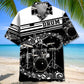 Black White Drum Hawaiian Shirt Design Detail For Beach Days And Holiday Travel