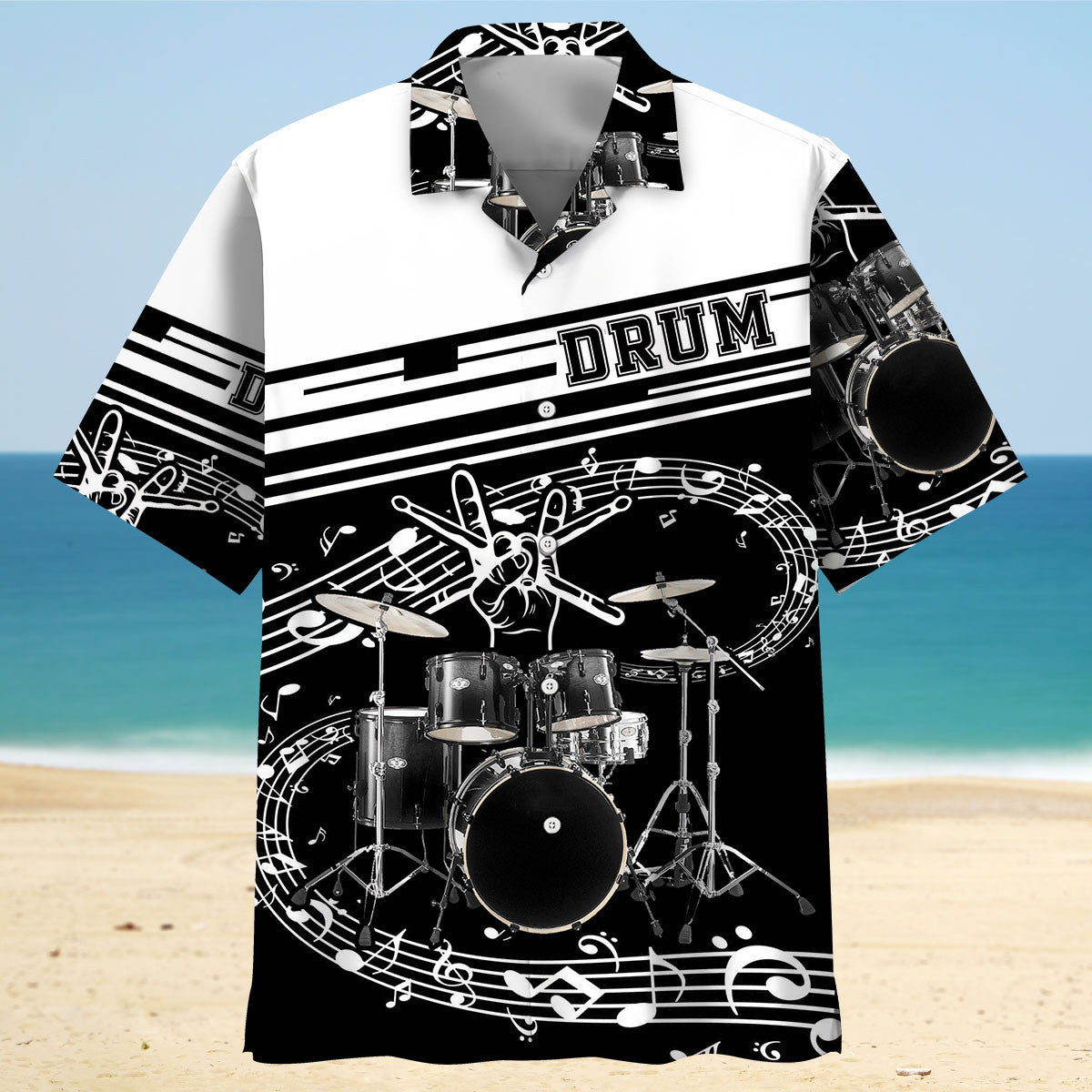 Black White Drum Hawaiian Shirt For Poolside Relaxation And Sunny Getaways