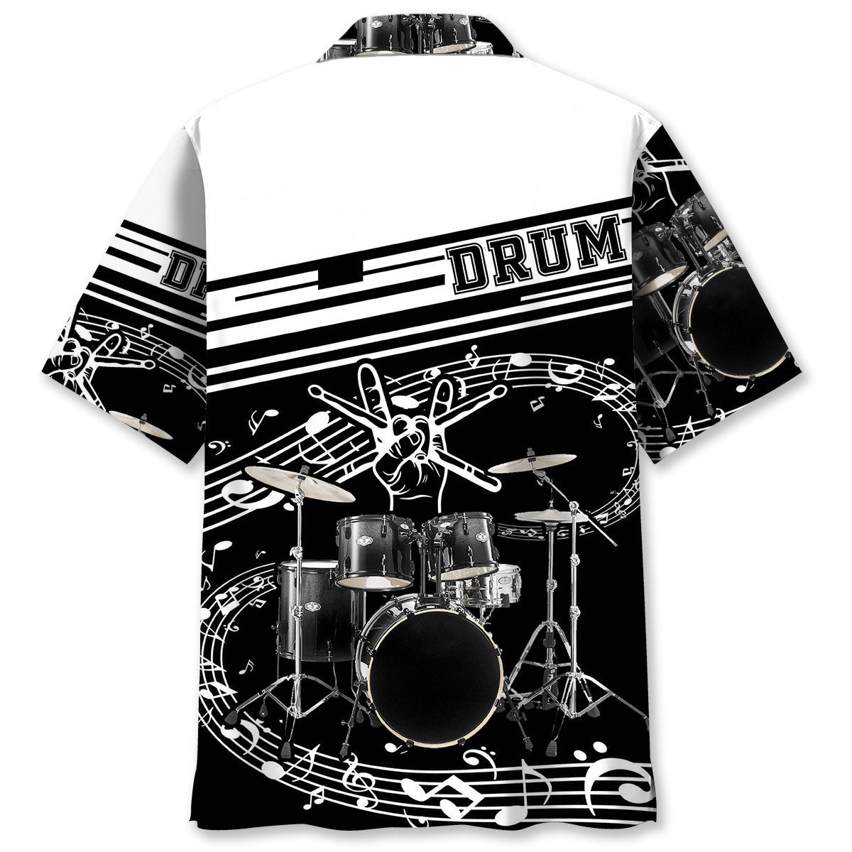 Black White Drum Hawaiian Shirt Pattern View For Lightweight Everyday Style