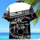 Black White Drum Hawaiian Shirt Artwork Detail For Tropical Trips And Casual Outings