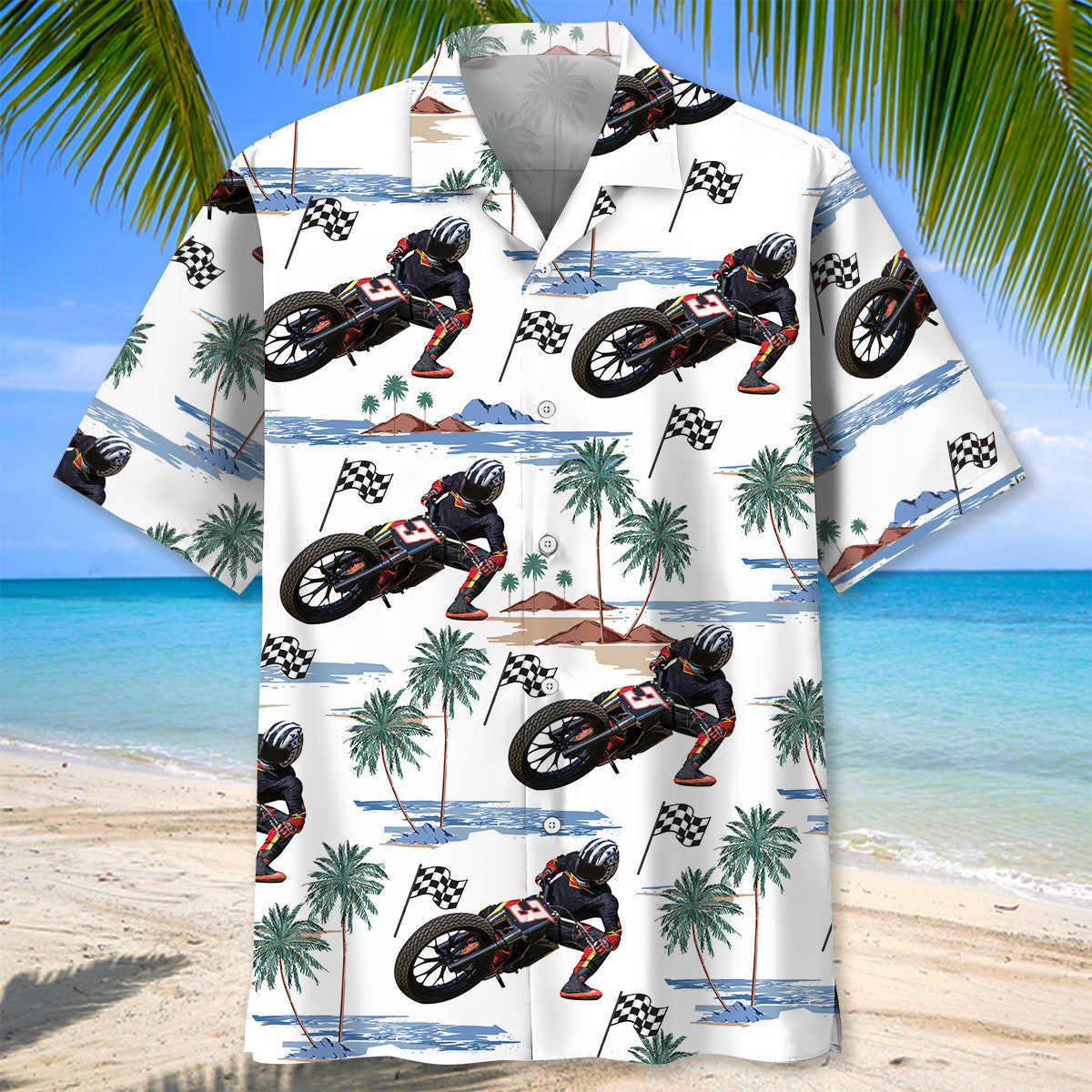 Tropical Bicycle Flat Track Racing Hawaiian Shirt Artwork Detail For Tropical Trips And Casual Outings