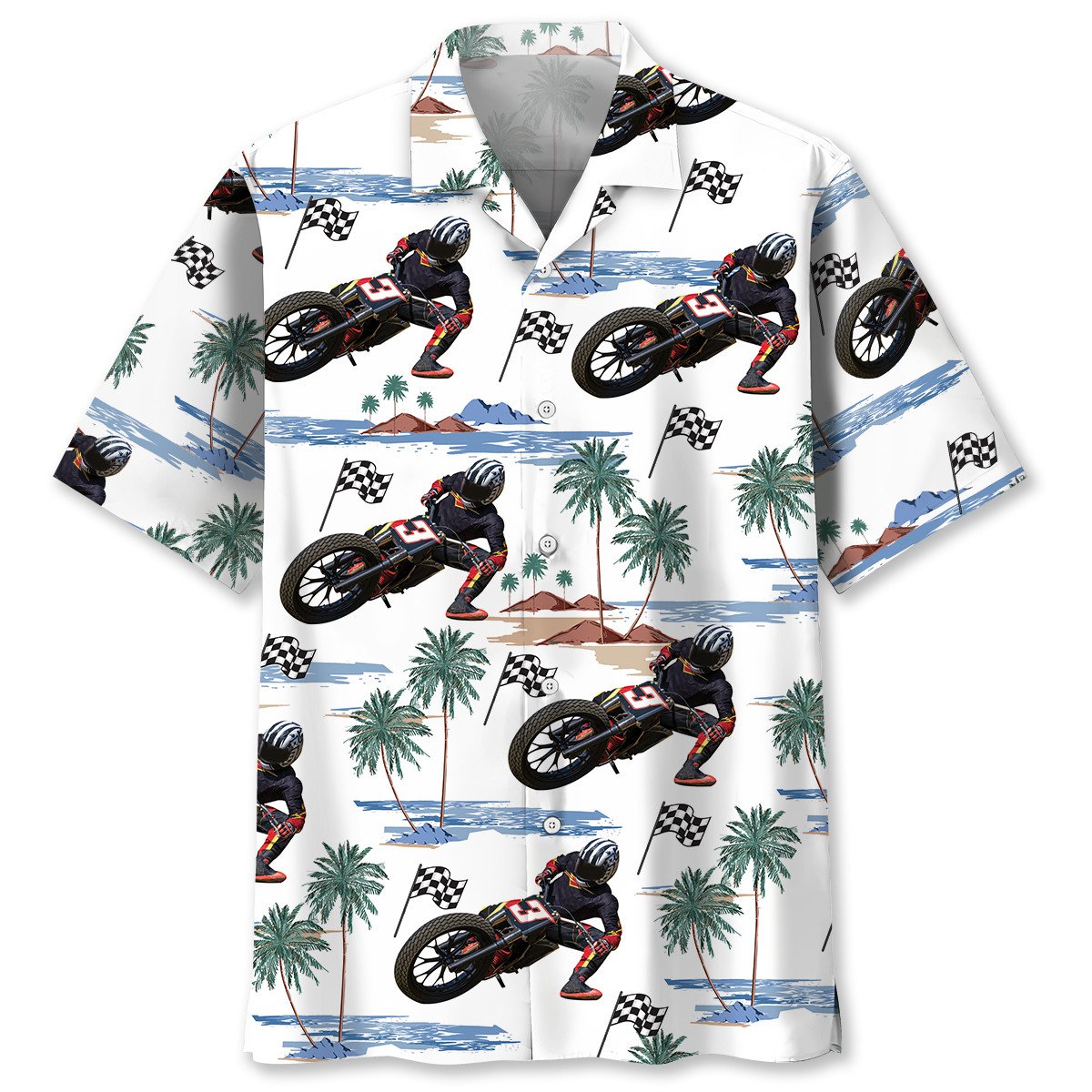 Tropical Bicycle Flat Track Racing Hawaiian Shirt Pattern View For Lightweight Everyday Style