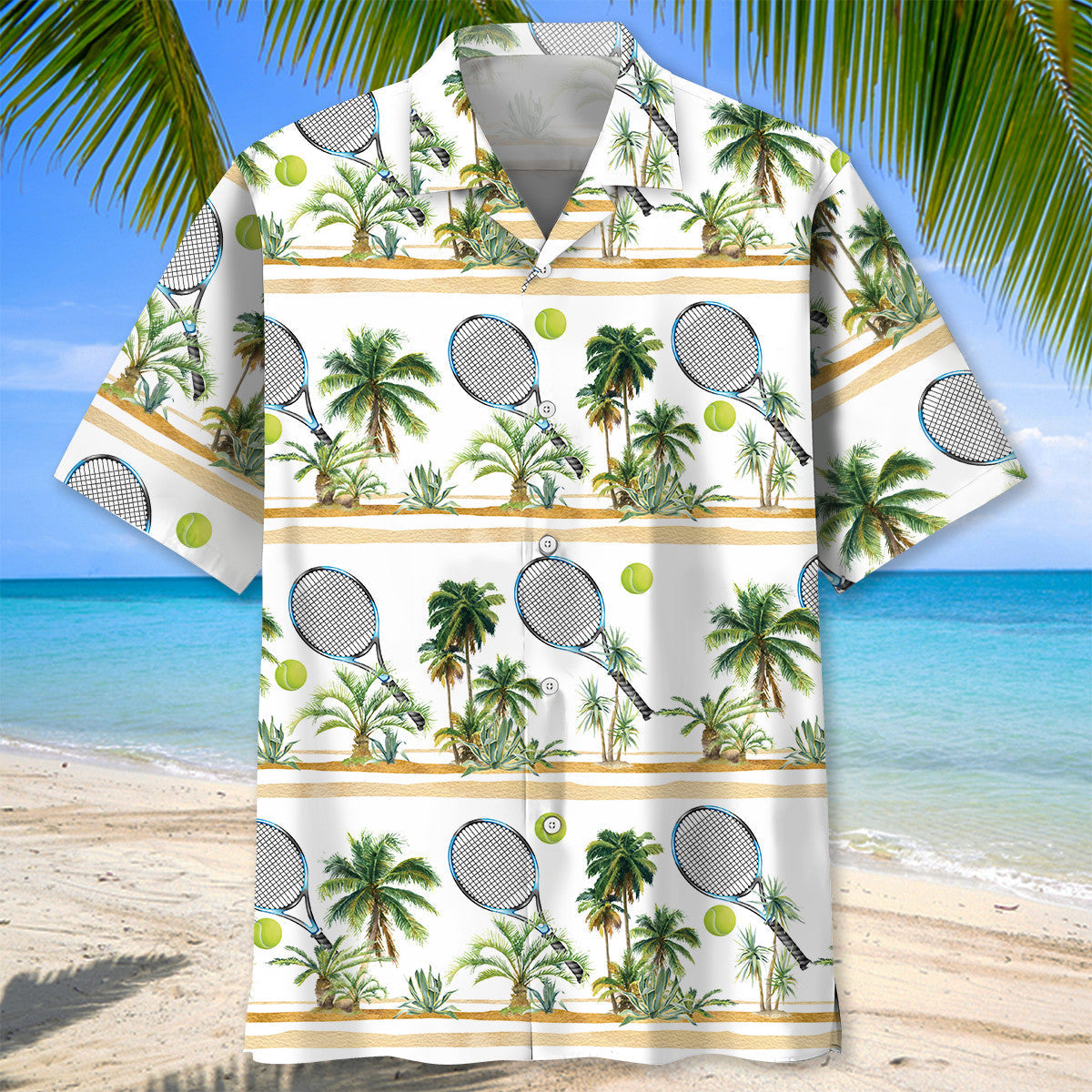 Tropical Tennis Hawaiian Shirt For Vacation Days And Relaxed Coastal Outings