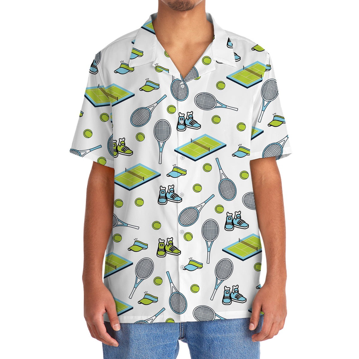 Funny Tennis Hawaiian Shirt Artwork Detail For Resort Trips And Outdoor Activities