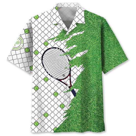 Green Tropical Tennis Hawaiian Shirt Pattern View For Relaxed Warm Weather Outfits