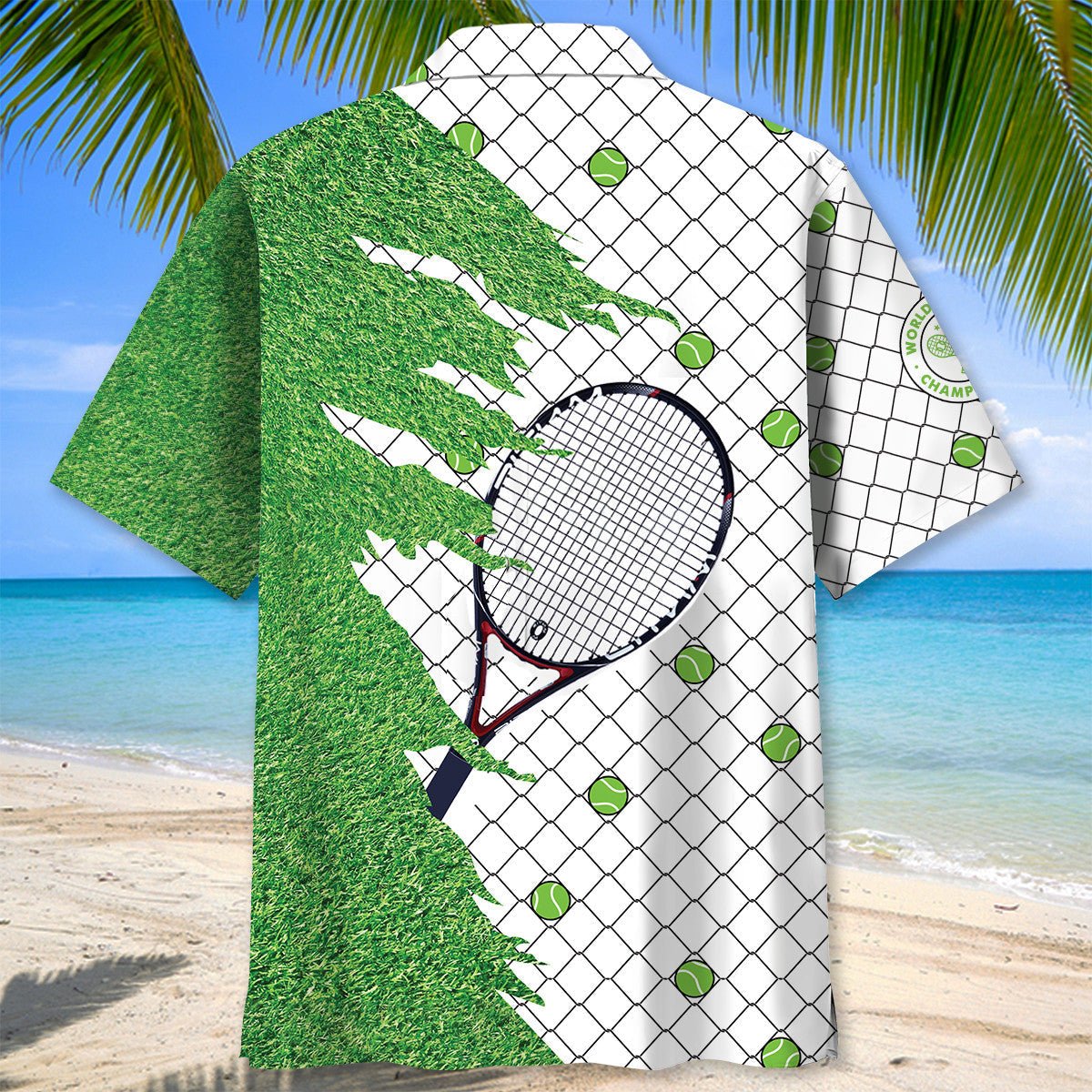 Green Tropical Tennis Hawaiian Shirt For Beach Parties And Weekend Getaways