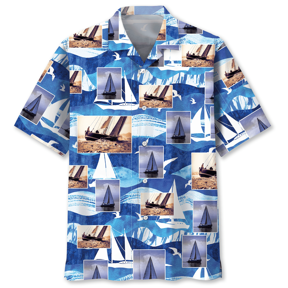 Sailboat Adventure Coastal Hawaiian Shirt Artwork View For Weekend Travel And Beach Style