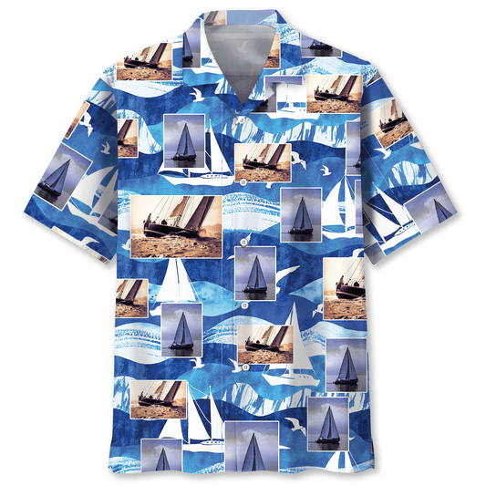 Sailboat Adventure Coastal Hawaiian Shirt Artwork View For Weekend Travel And Beach Style