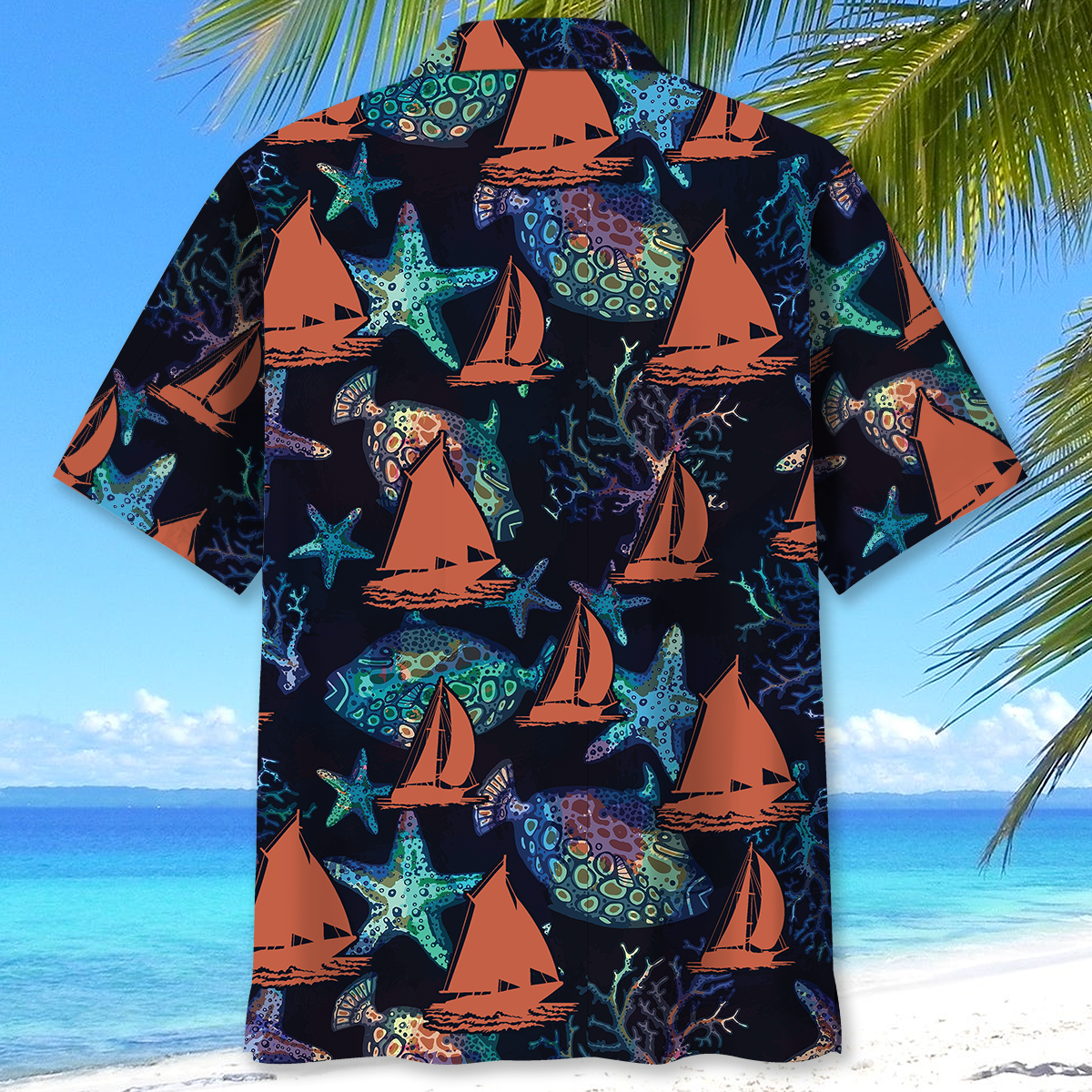 Sailboat Sea Creatures Hawaiian Shirt Artwork View For Coastal Escapes And Resort Style