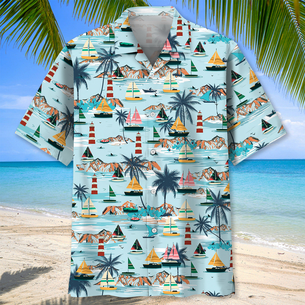Tropical Sailboat Hawaiian Shirt Design Detail For Sunny Adventures And Casual Wear