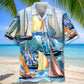 Vintage Tropical Sailboat Hawaiian Shirt Artwork Detail For Resort Trips And Outdoor Activities