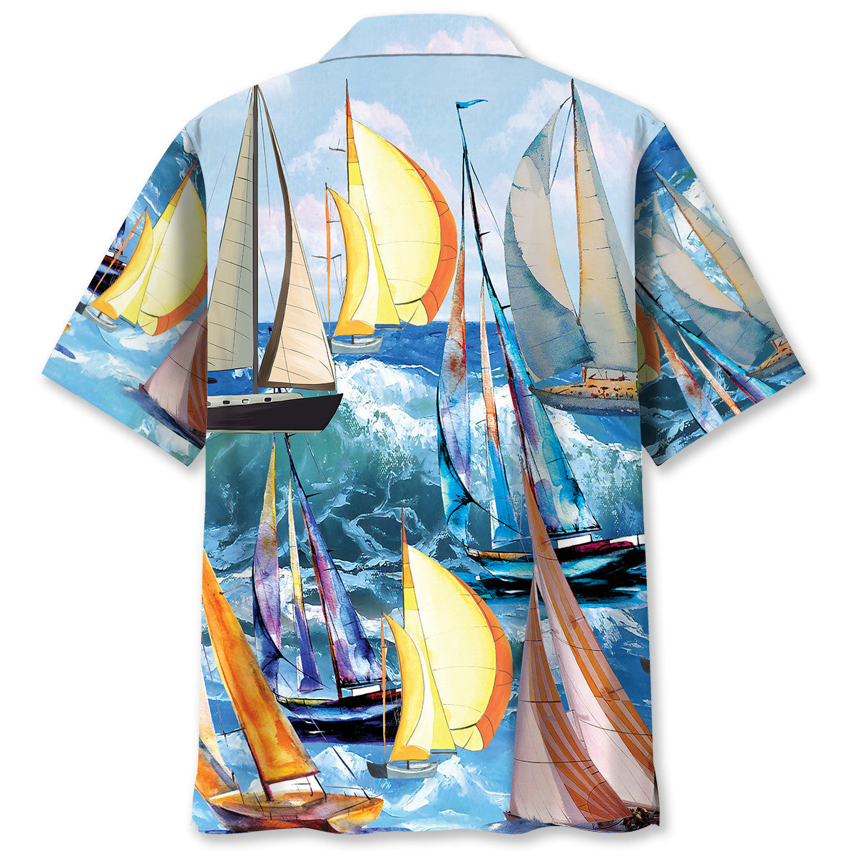 Vintage Tropical Sailboat Hawaiian Shirt Design View For Casual Summer Styling