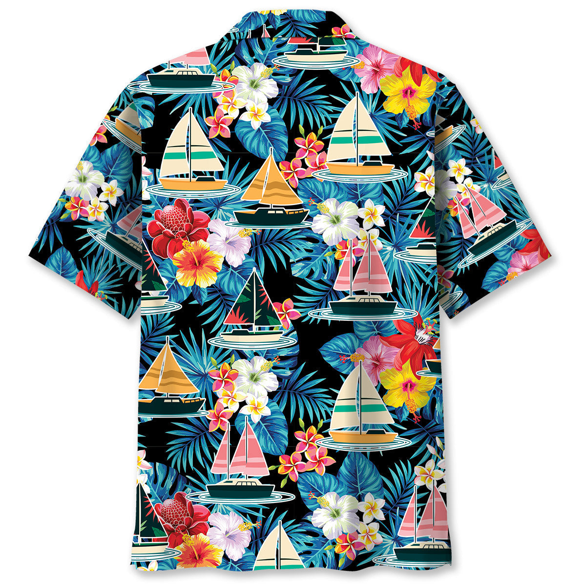 Tropical Floral Sailboat Hawaiian Shirt For Beach Parties And Weekend Getaways