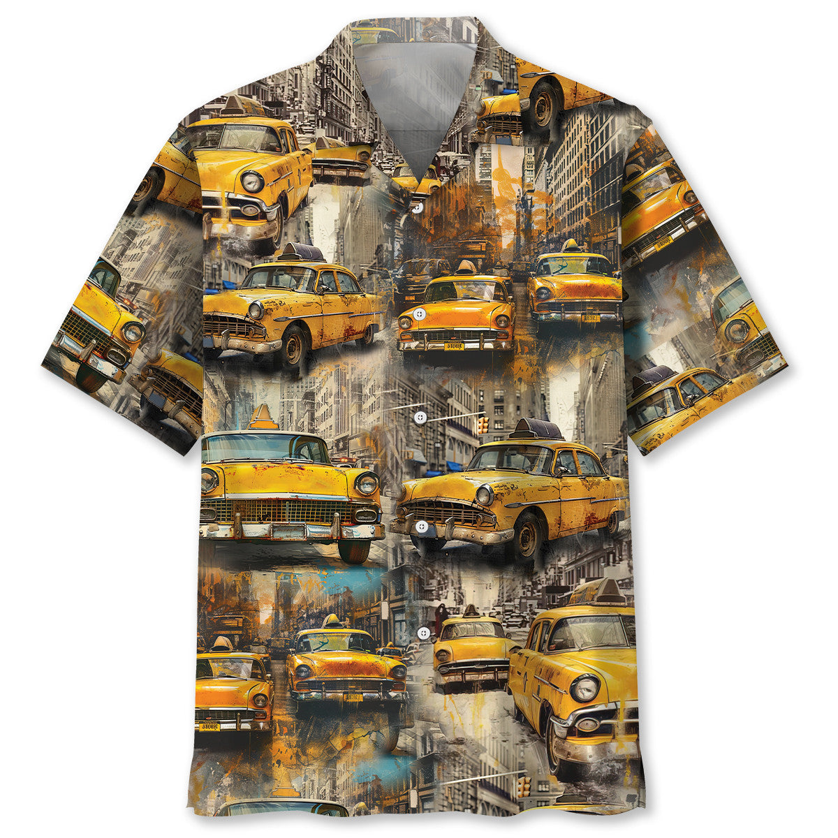 Vintage Retro Car New York Taxi Hawaiian Shirt Artwork View For Weekend Travel And Beach Style