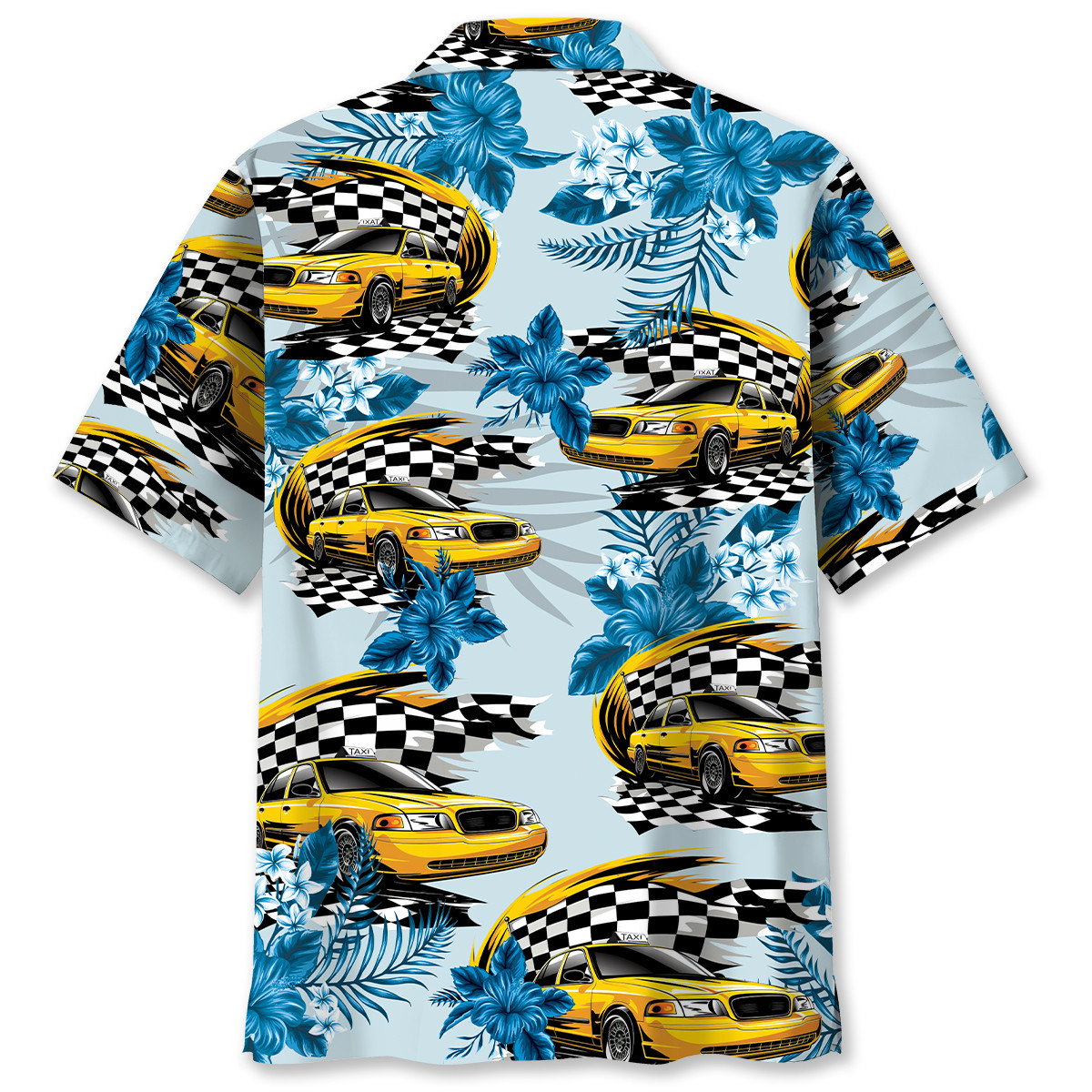 Yellow Car New York Taxi Racing Hawaiian Shirt Pattern View For Relaxed Warm Weather Outfits