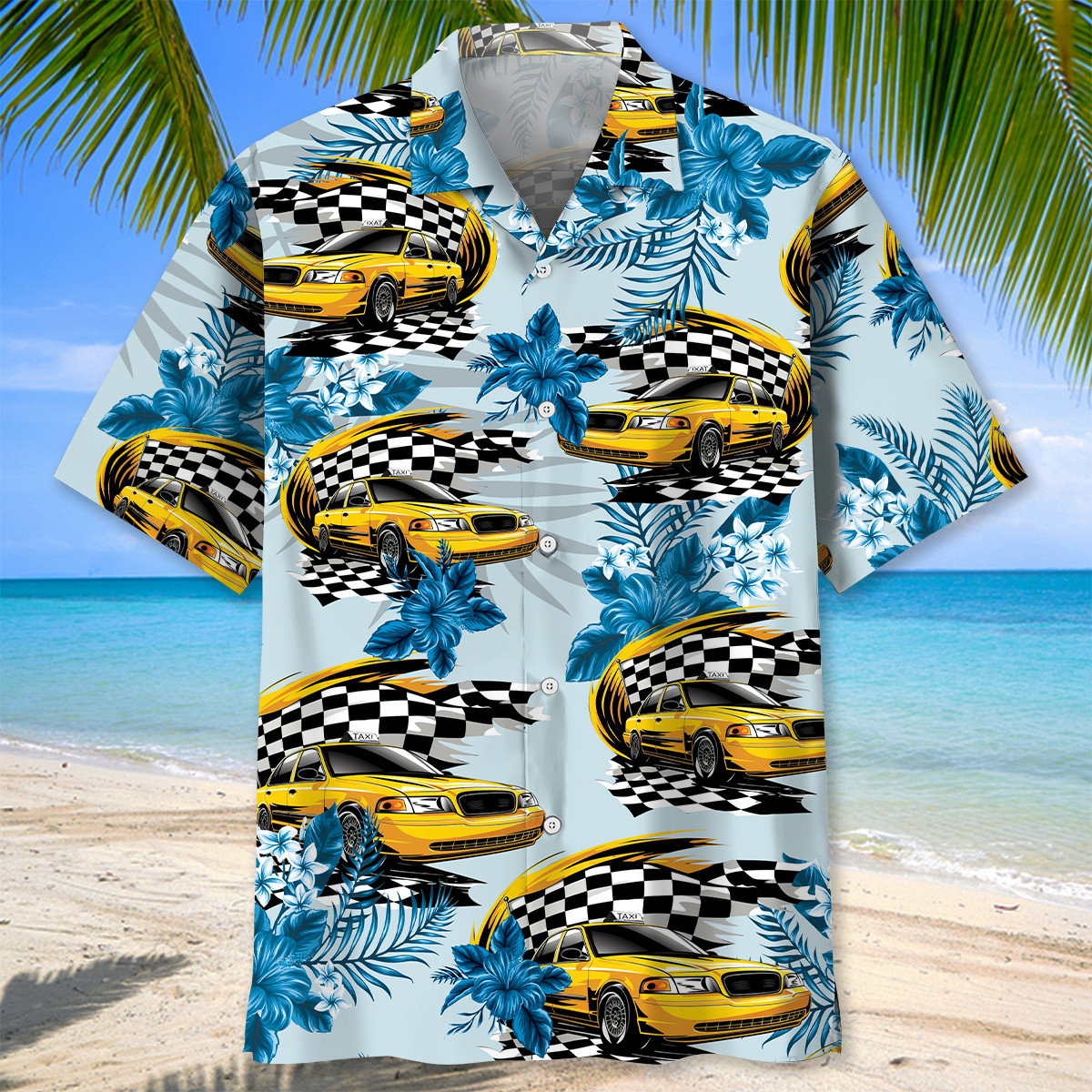 Yellow Car New York Taxi Racing Hawaiian Shirt For Summer Vacation And Beach Travel