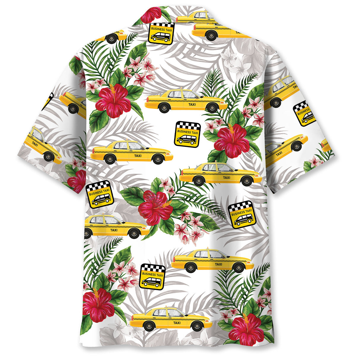 Tropical Yellow Car Taxi Street Hawaiian Shirt Design Detail For Sunny Adventures And Casual Wear