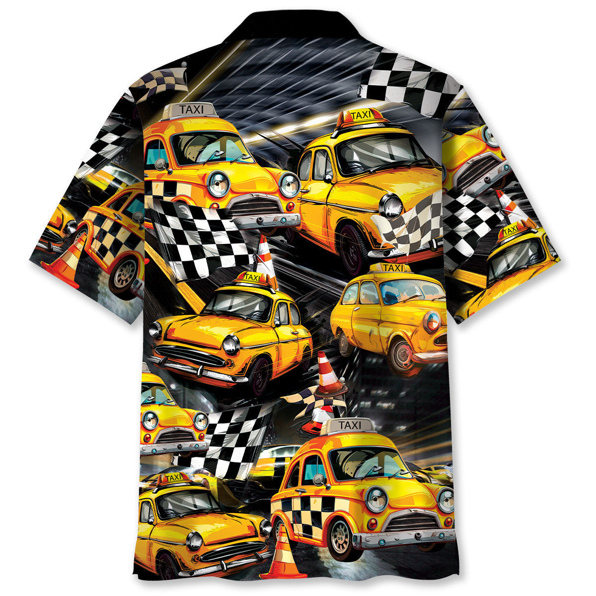 Yellow Car Drag Racing Taxi Street Hawaiian Shirt For Summer Events And Casual Outdoor Wear