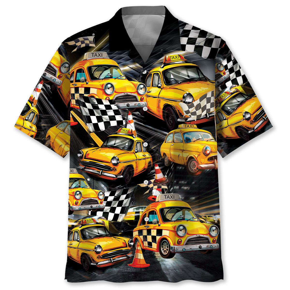 Yellow Car Drag Racing Taxi Street Hawaiian Shirt For Warm Weather Adventures And Everyday Comfort