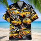Yellow Car Drag Racing Taxi Street Hawaiian Shirt Artwork View For Coastal Escapes And Resort Style
