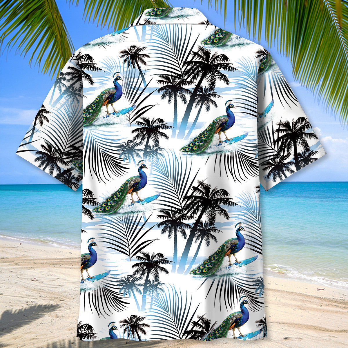 Tropical Surf Peacock Wave Humor Hawaiian Shirt For Beach Parties And Weekend Getaways