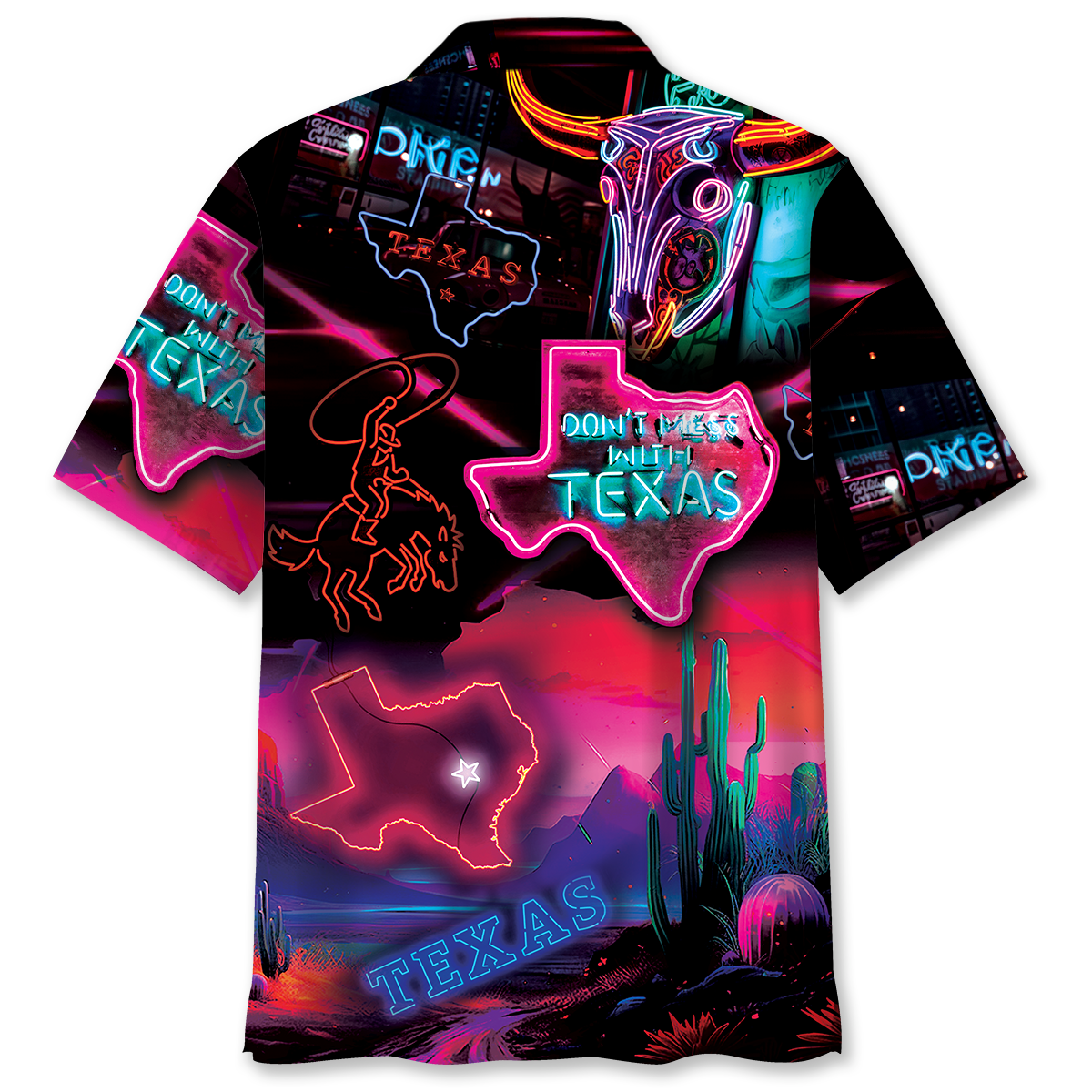 Neon Texas Pocket Hawaiian Shirt Artwork Detail For Tropical Trips And Casual Outings