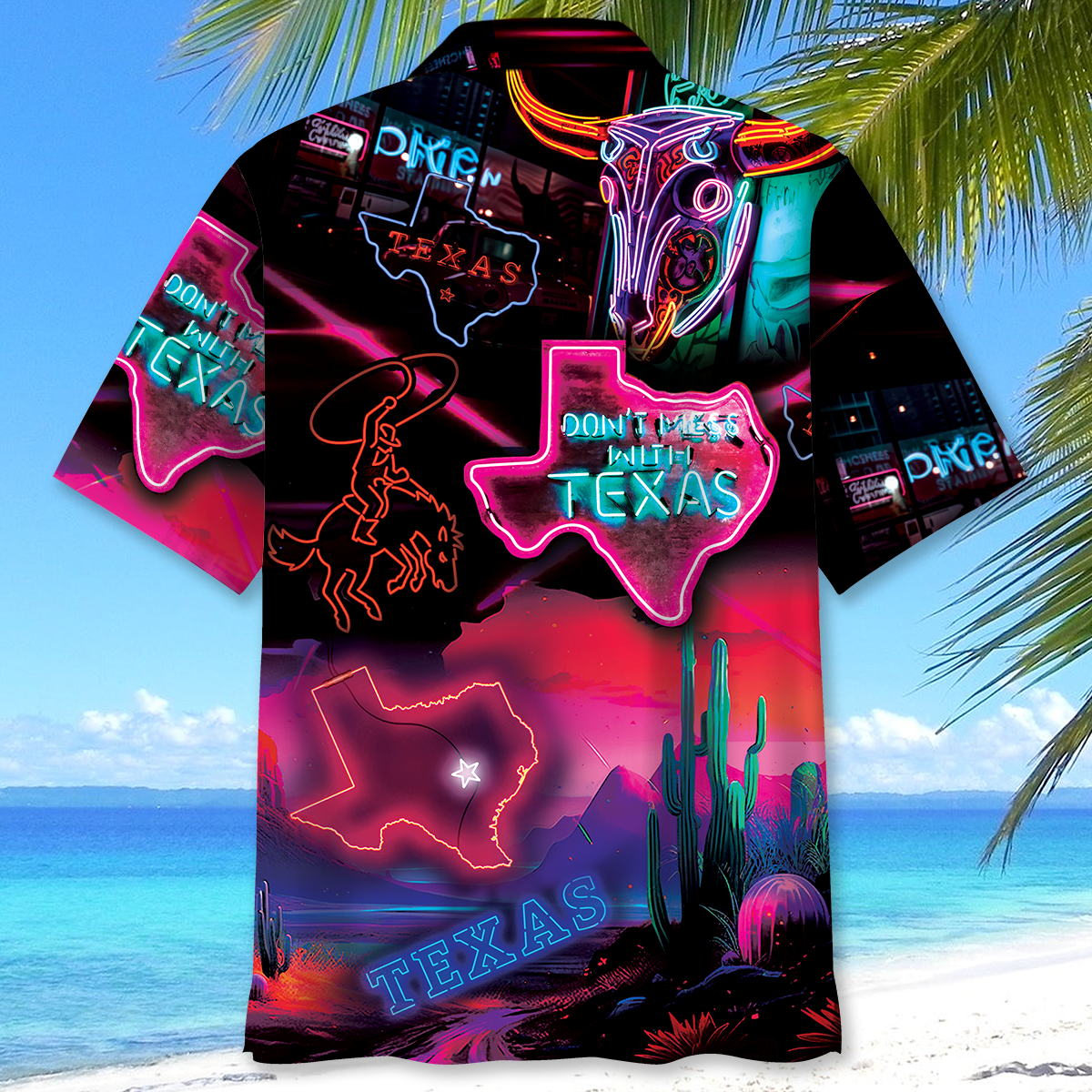 Neon Texas Hawaiian Shirt Pattern View For Lightweight Everyday Style