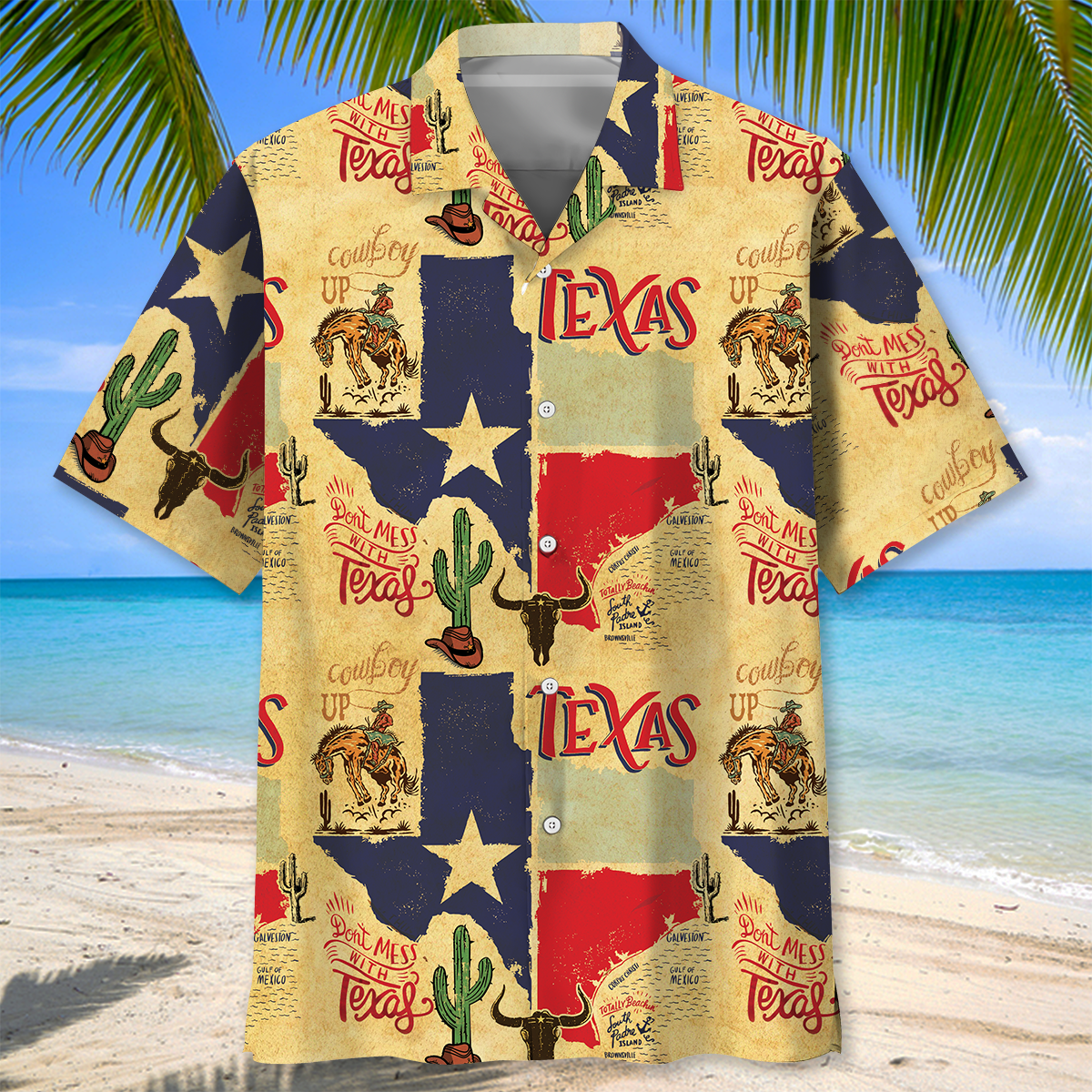 Western Texas Cowboy Hawaiian Shirt Pattern Detail For Vacation Travel And Daily Wear