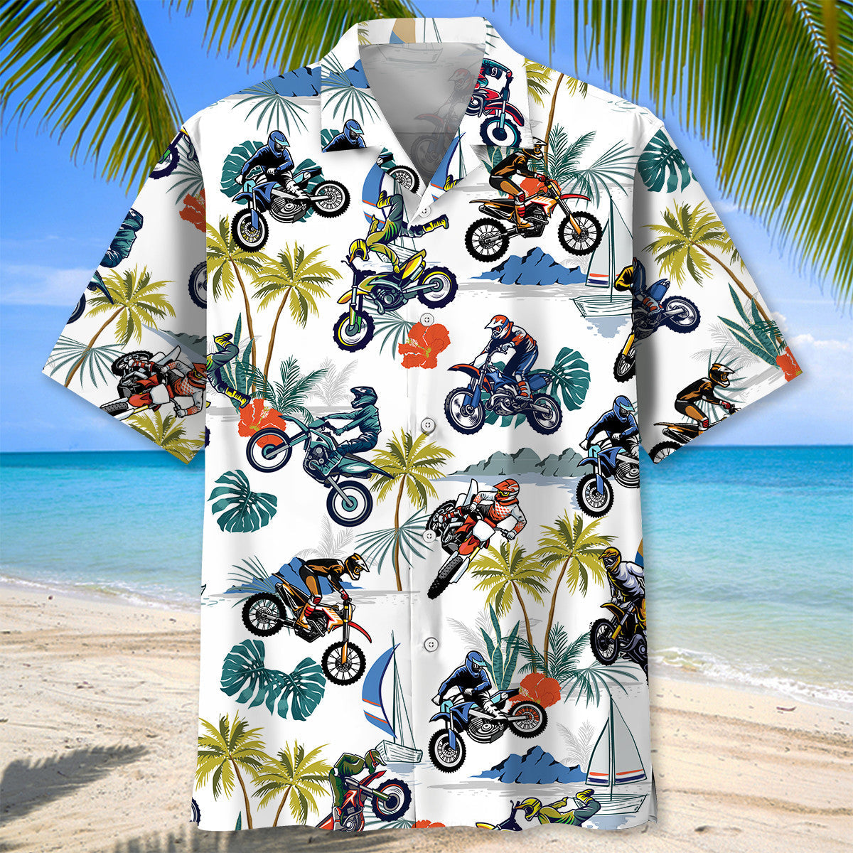 Tropical Motocross Adventure Hawaiian Shirt Pattern Detail For Vacation Travel And Daily Wear