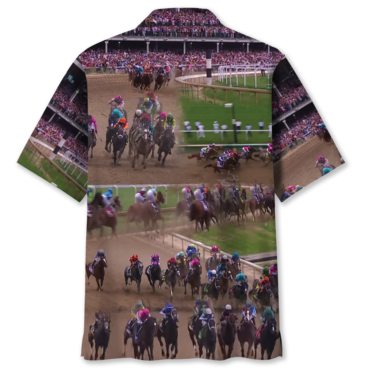 Classic Horse Derby Racing Hawaiian Shirt Pattern Detail For Vacation Travel And Daily Wear