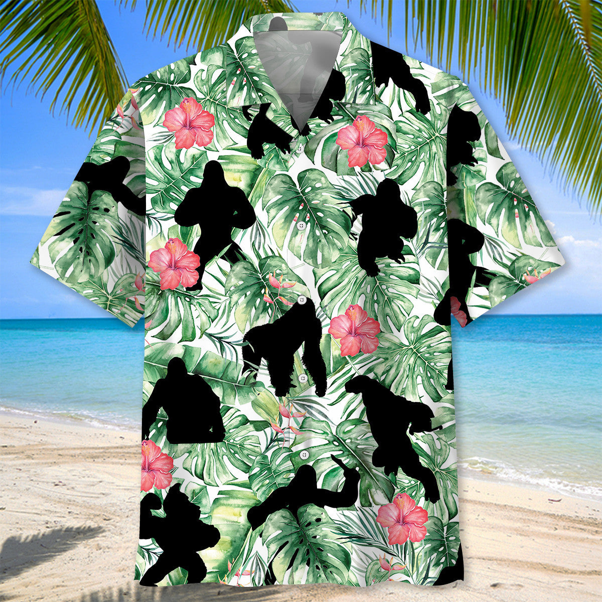 Tropical Gorillas Jungle Hawaiian Shirt Design View For Casual Summer Styling