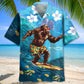 Funny Forest Creature Surfing Hibiscus Hawaiian Shirt Pattern Detail For Vacation Travel And Daily Wear