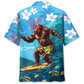Funny Forest Creature Surfing Hibiscus Hawaiian Shirt For Warm Weather Adventures And Everyday Comfort